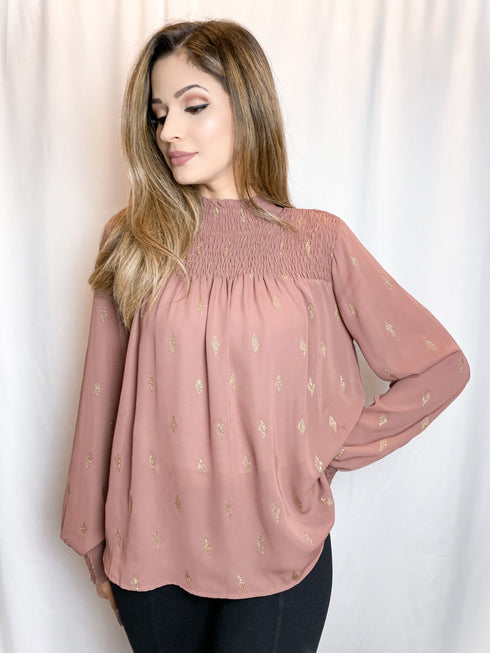 Gold Diamond Mauve Chiffon Blouse